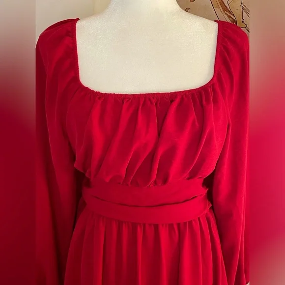 Long Sleeve Mini Dress Ties in Back Size M Red - Picture 2 of 15